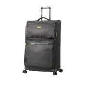 Lucas Designer Luggage Collection - Expandable 24 Inch Softside Bag - Durable Mid-sized Ultra Lightweight Checked Suitcase with 8-Rolling Spinner Wheels (Black)
