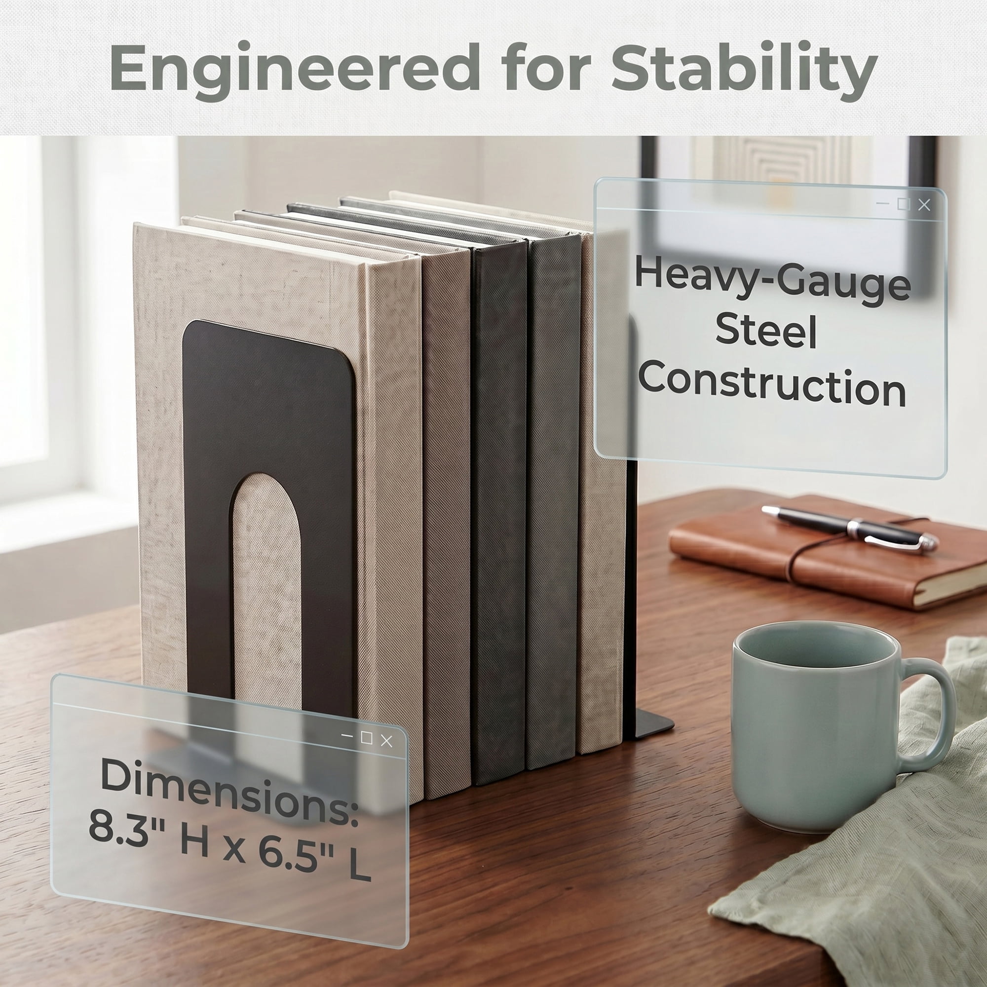 Unique Bargains Metal Bookends for Shelves Holder for Office Black 6.5"L x 5.4"W x 8.3"H