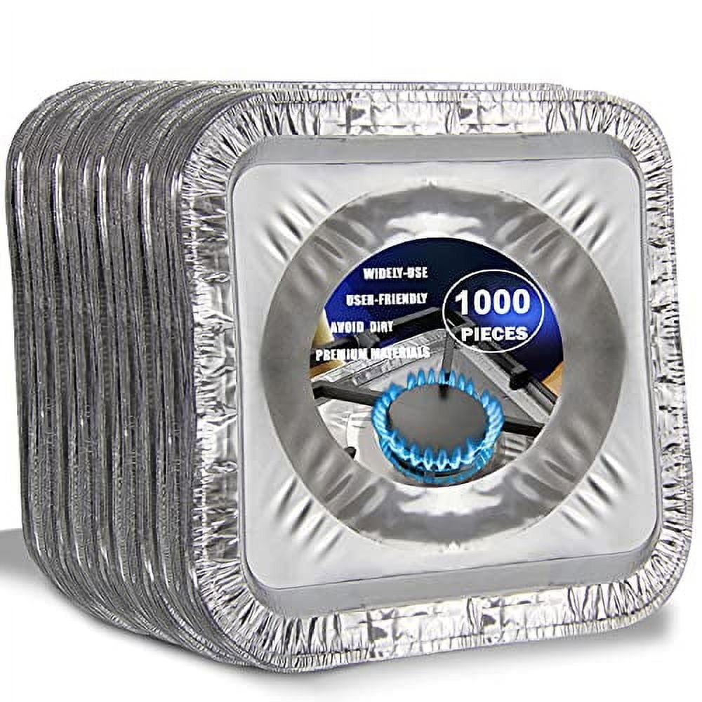 FMP Brands 1000 Pack 8.5 Inch Square Stove Burner Covers for Gas & Electric Stove Top, Disposable Aluminum Foil Stove Burner Liners, Stove Top Cover for Electric & Gas Burners, Keep Range Stove Clean