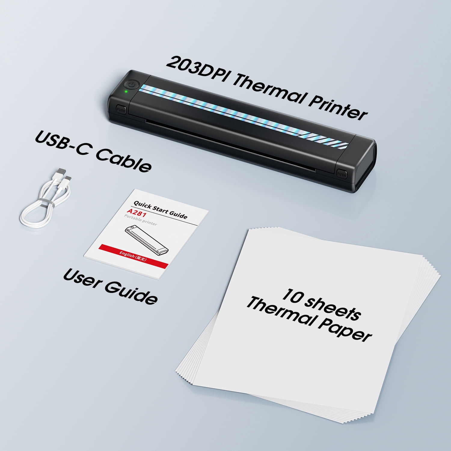 Portable Printer, Thermal Printer, Portable Travel Printer, 203DPI Inkless Thermal Printer, Wireless Mobile Printer Supports 8.5"x11" US Letter & A4 Thermal Paper, Small for home Printer Compatible W
