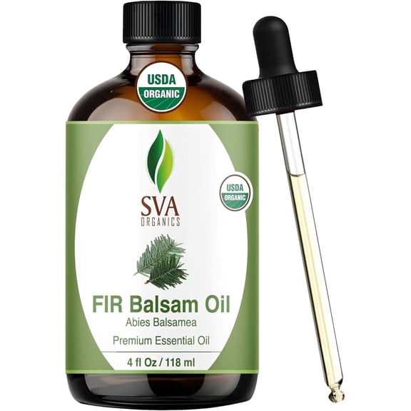SVA Fir Balsam Essential Oil Organic – 4 Fl Oz – 100% Natural Organic Fir Oil - for Diffuser, Hair Care, Face, Skin Care, Aromatherapy, Scalp and Body Massage, Soap and Candle Making – with Dropper