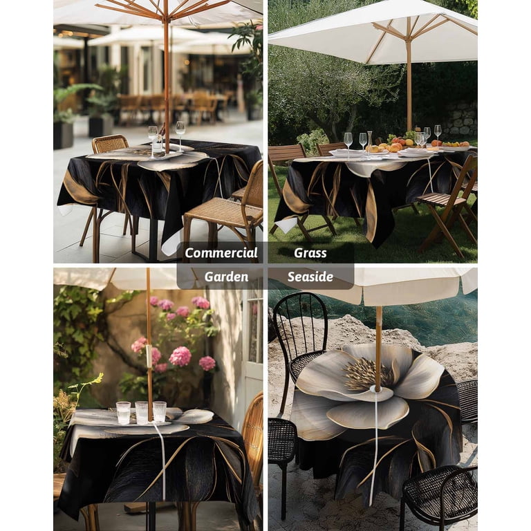 black floral patio umbrella Forever Lei - 'Ele'ele this umbrella features a multi Outdoor Tablecloth with Umbrella Hole