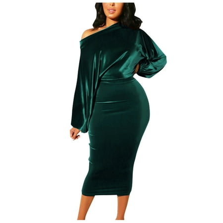 JNGSA Holiday Party Outfits for Women, Plus Size Bodycon Dress Women Strapless Suede Party Dress With Medium-Length Puff Sleeves