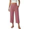thumbnail image 2 of Women Wide Leg Pants High Waist Solid Three‑Quarter Cotton Linen Womens Sweatpants Hot Pink, 2 of 7