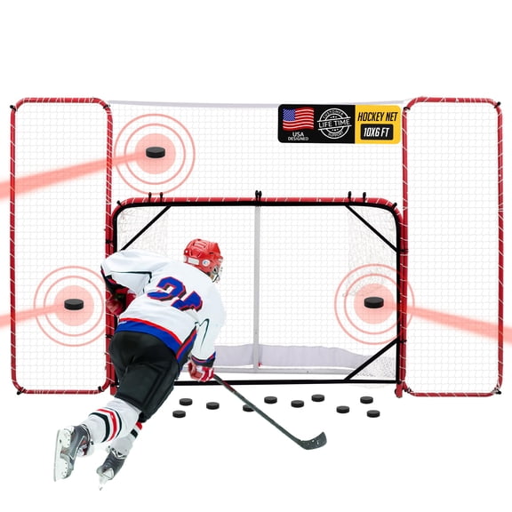 Zealfeel Hockey Net with Backstop 10x6FT, Pro Goal Set with Targets, Heavy-Duty Steel Frame