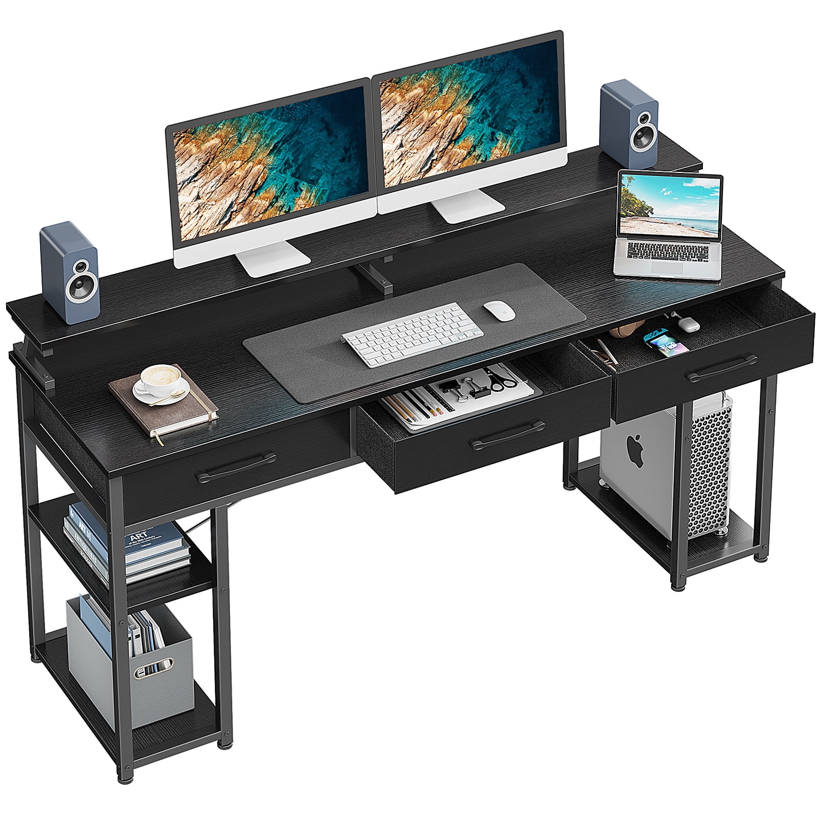 Computer Desk with Drawers and Storage Shelves, 63 inch Home Office