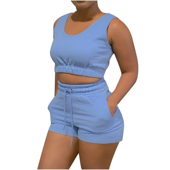 Women 2 Piece Outfits Tracksuit Set Sleeveless Slim Crop Tank Tops and High Waisted Drawstring Shorts Active Jogger Set