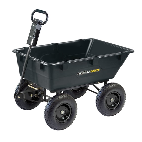 Gorilla Carts GOR866D Heavy-Duty Garden Poly Dump Cart with 2-In-1 Convertible Handle, 1,200-Pound Capacity, 40-Inch by 25-Inch Bed, Black Finish