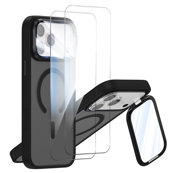 Allytechgroup for iPhone 17 Pro Case with 2 Pcs Screen Protector & Camera Lens Protector, [Compatible with Magsafe] Full Body Shockproof Anti-Scratch Kickstand Bumper Phone Cover, Black