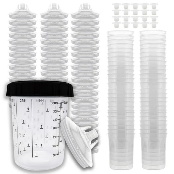 Paint Spray Gun Cups Liners and Lid System, Disposable 125 MIC Kit, 50 Pack, 13.5 oz (400ml)