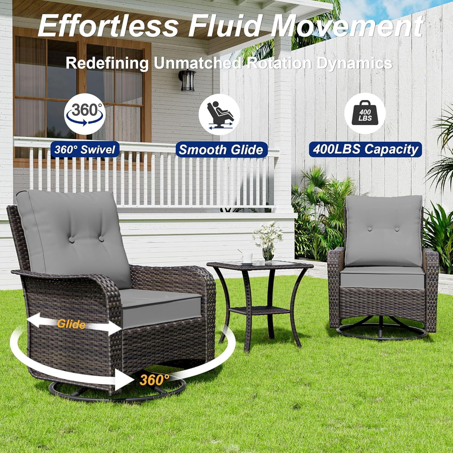 ASJMR 9 Pieces Outdoor Patio Furniture Sets with 2 Swivel Chairs and Cusions,PE Rattan Wicker Conversation Outside Sectional Sofa Set,Grey
