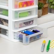 IRIS Small 4-Drawer Compact Desktop Organizer, Stacking Desktop Unit, White-Clear, Single