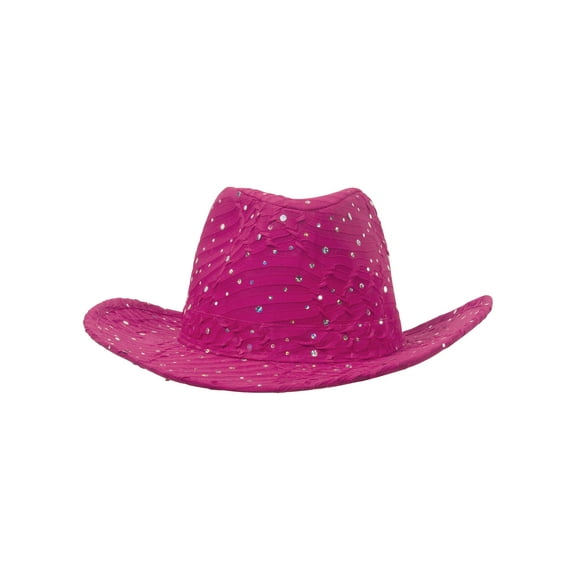Glitter Sequin Trim Cowboy Hat - Hot Pink