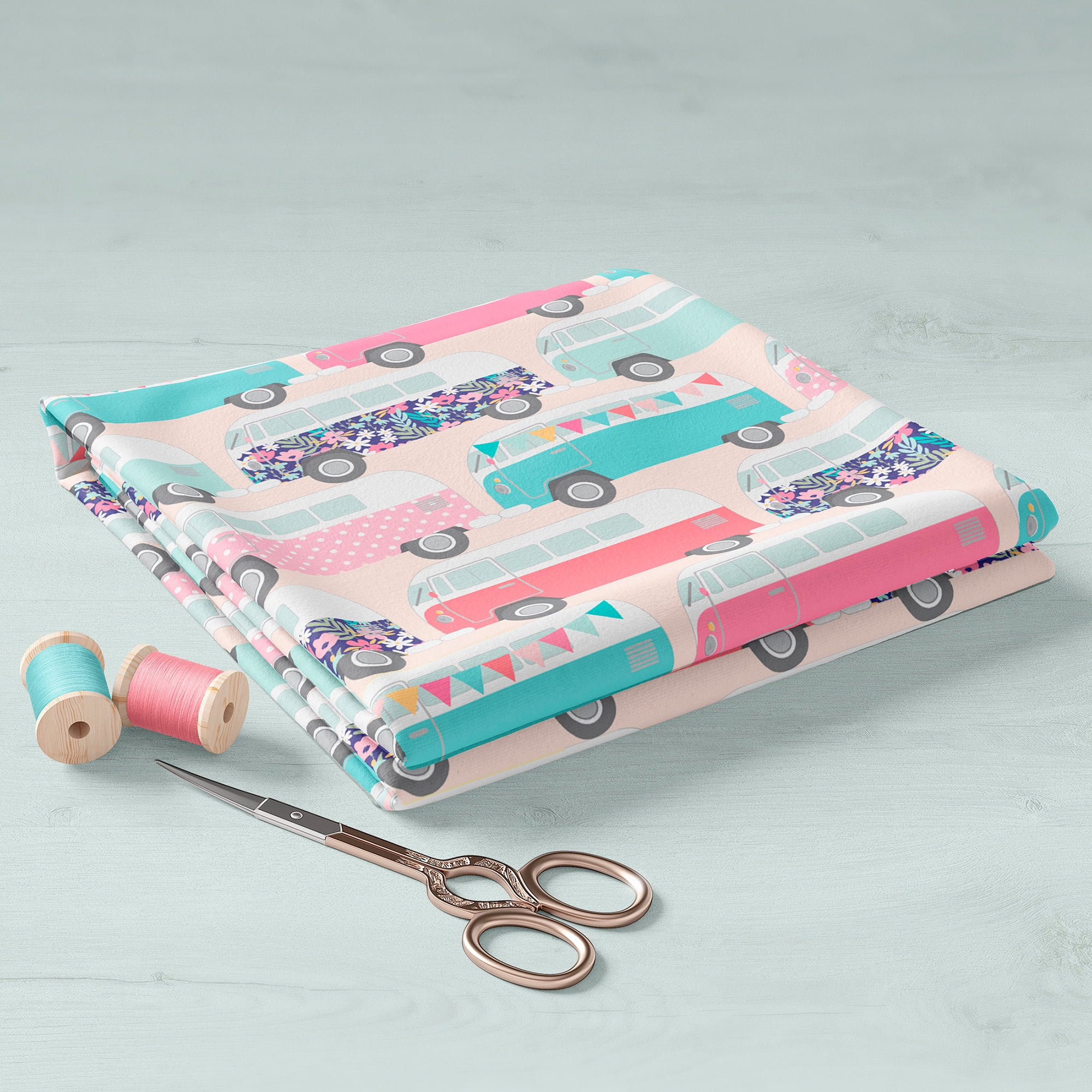 Create It 18"x21" Cotton Campers Precut Sewing & Craft Fabric, Pink 10 Pieces