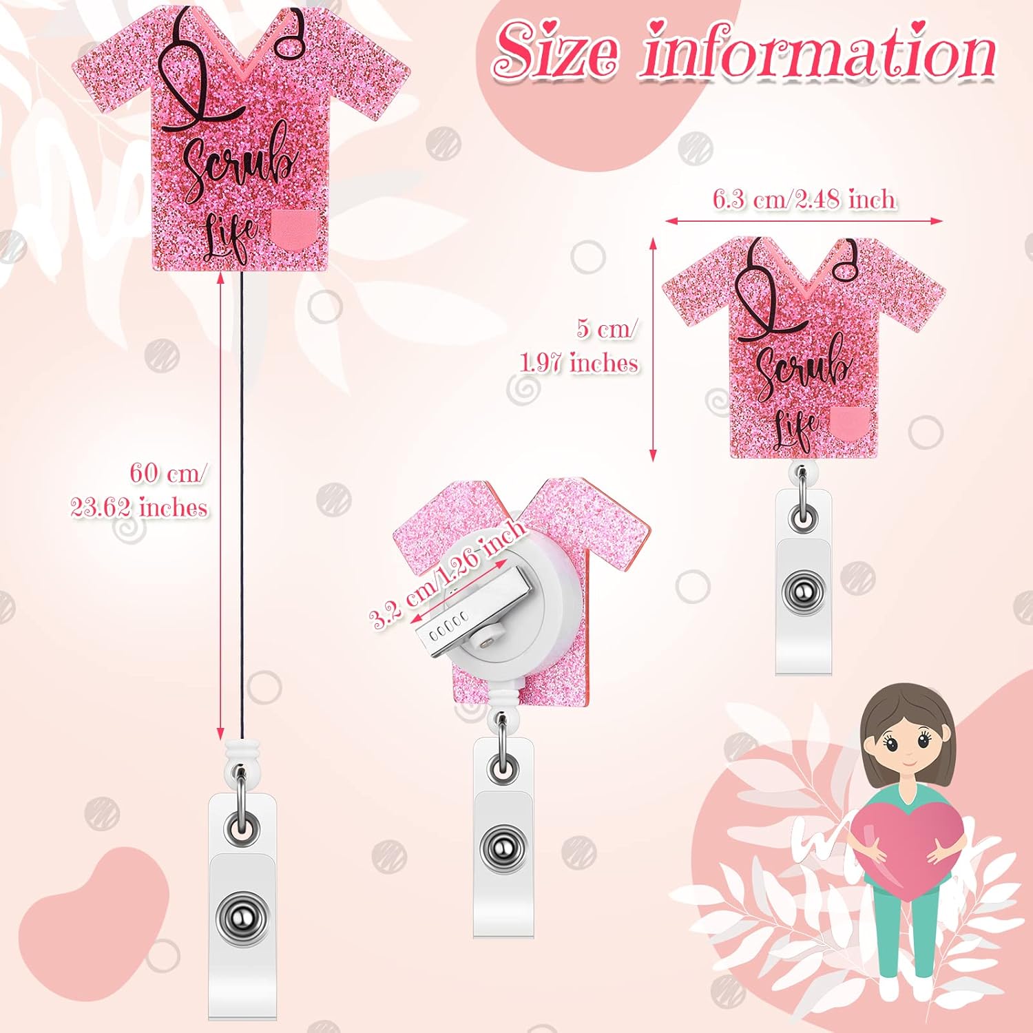 16 Pieces Nurse Retractable Badge Reel Holder Glitter Badge Clip Scrub Life Id Name Badge Holder Nurse Teacher Student