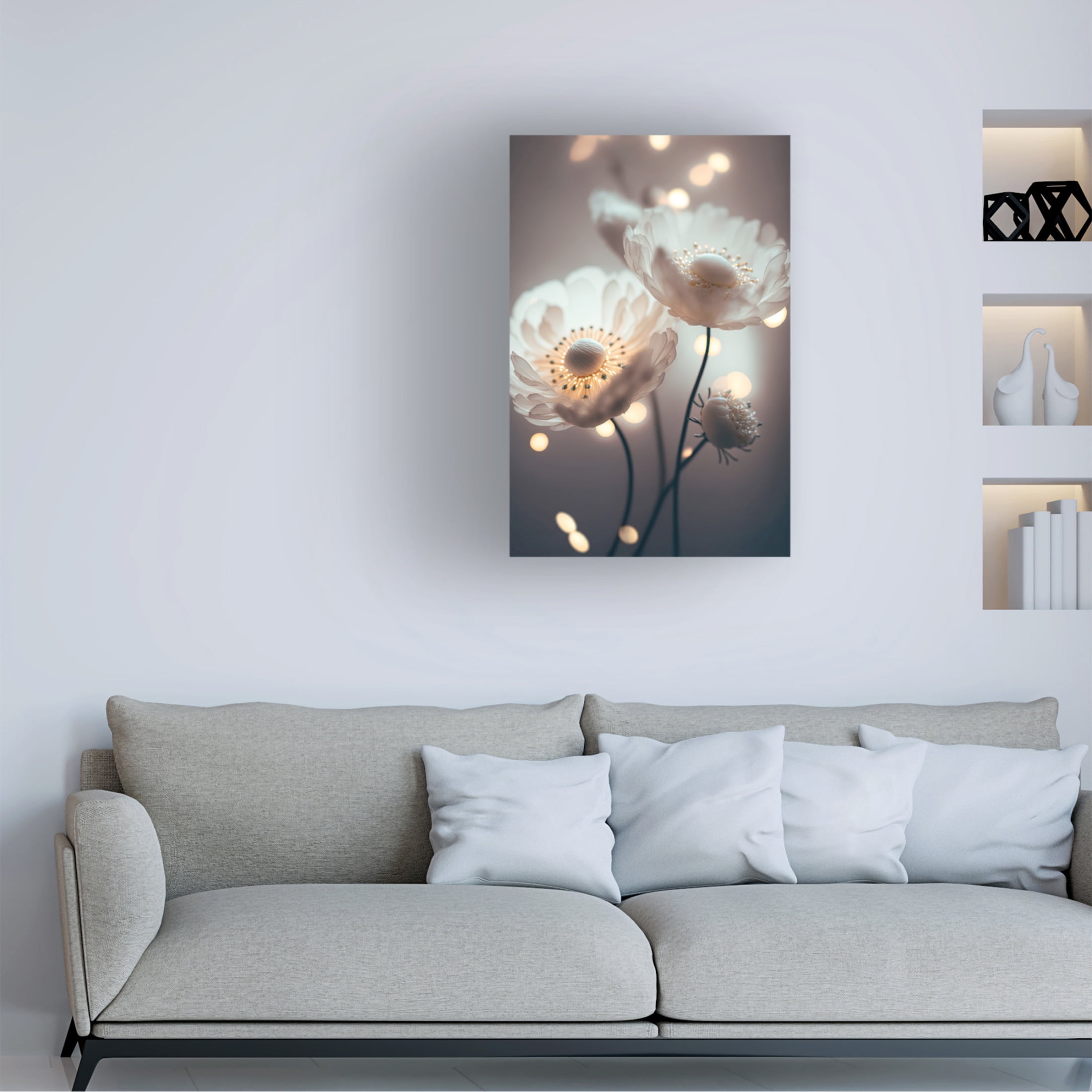 Canvas Wall Art - Treechild 'White Flowers And Bokeh' Wall Art for Living Room, Bedroom, or Office D?cor by Trademark Fine Art - 30 x 47 Inches
