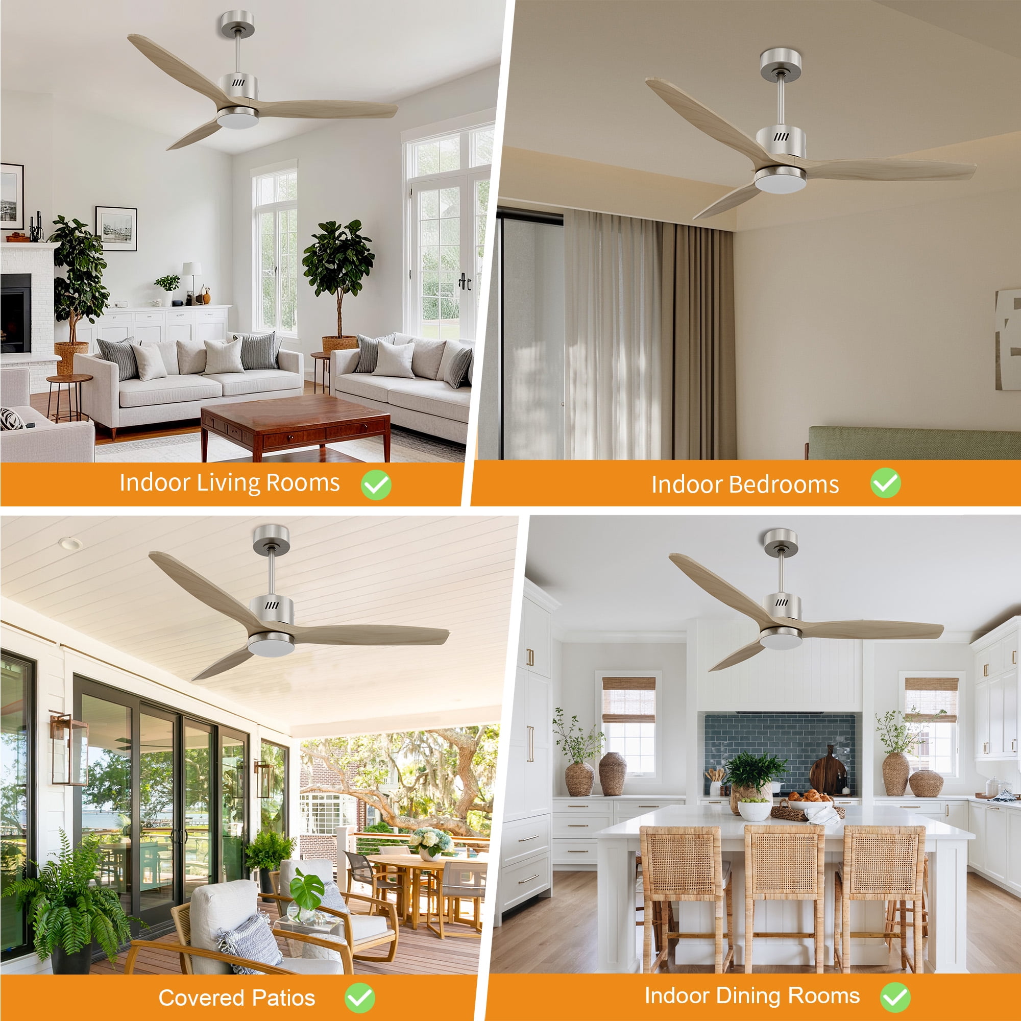 Taimei Glio 52 in. Nickel Light Oak Downrod Standard Ceiling Fan with LED with Remote Included DC Motor
