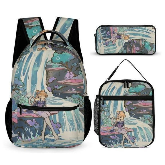 Kokomi Genshin Impact Anime 3 PC Backpack Set Casual School Bag Daypack with Lunch Bag Outdoor Travel Large Capacity BagsOne Size