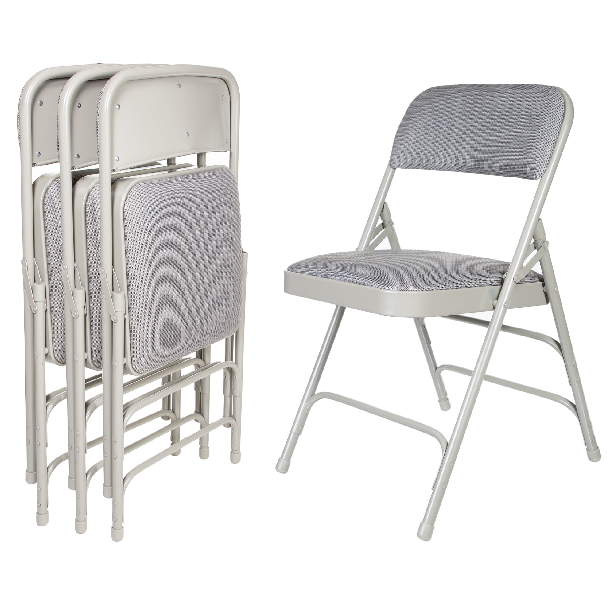 Hampden Furnishings Bernadine Collection Fabric Triple Brace Folding Chair, Grey, Pack of 4