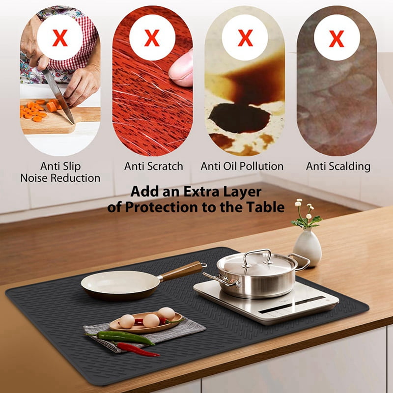Silicone Stove Top Protector Mat 27.8x19.9 Inches Kitchen Silicone Glass Top Stove Cover Protectore Drying Mats Black