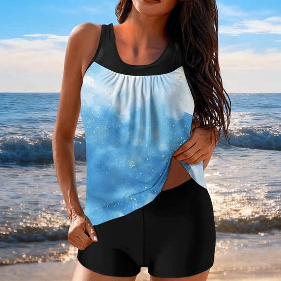 Sakmal Full Coverage Tankini Btahing Suits for Women Tummy Control Swimwear Graphic Hawaiian Womens Swimsuits L