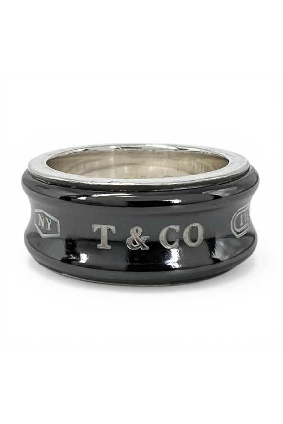 Pre-Owned TIFFANY&Co. Tiffany 1837 925 Titanium Narrow Ring - Black Silver, Weight 6.8g, Women's