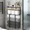thumbnail image 3 of Yucurem Towel Racks for Bathroom, Metal Towel Storage Holder for Roll Towels, Wall Mounted Towel Organizer with Storage Basket and Wooden Shelf for Small Spaces, 3 of 9