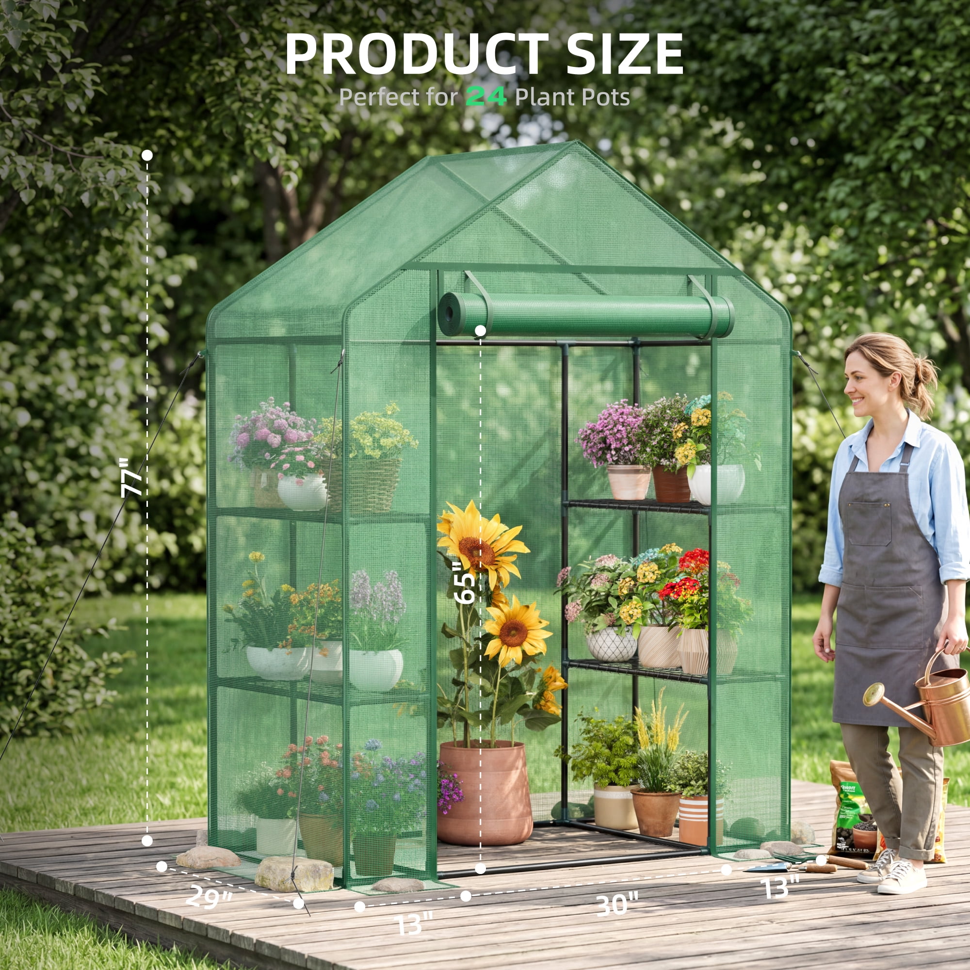 Biotree Greenhouses for Outdoors, Durable Green House Kit with Window, 3 Tiers 8 Shelves, Green