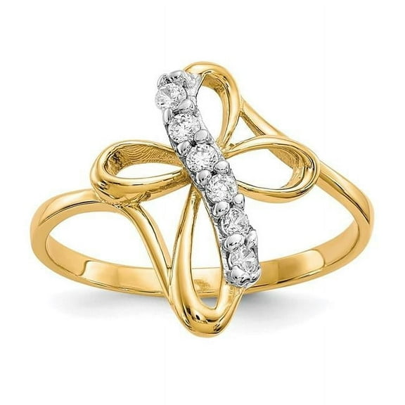 Primal Gold 10 Karat Yellow Gold Cubic Zirconia Cross Ring