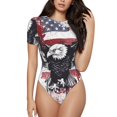 thumbnail image 1 of Lsque Drapeau Américain Aigle Art Justaucorps à Manches Courtes Col Rond pour Femmes T-Shirts Basiques Hauts Grenouillère Adulte Pyjama Mignon-TTG, 1 of 7