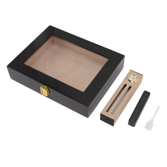 Cigar Humidor Case, Cigar Humidors Box Cedar Glass Black For Office