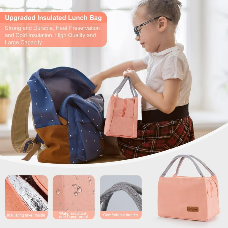 Bento Box Lunch Box Lunch Bags for Kids Men Women Adults,1400ML with  Insulated Lunch Bags Keep Warm and Cold,Leak-proof with Spoon Fork Knife  for Work School Picnic, Microwave Dishwasher Safe(Pink) 