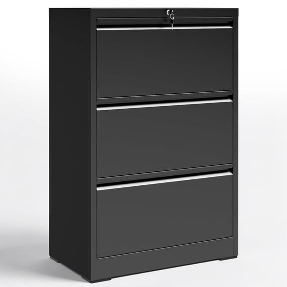 3 Drawer Metal Lateral File Cabinet With Lock Black Filing