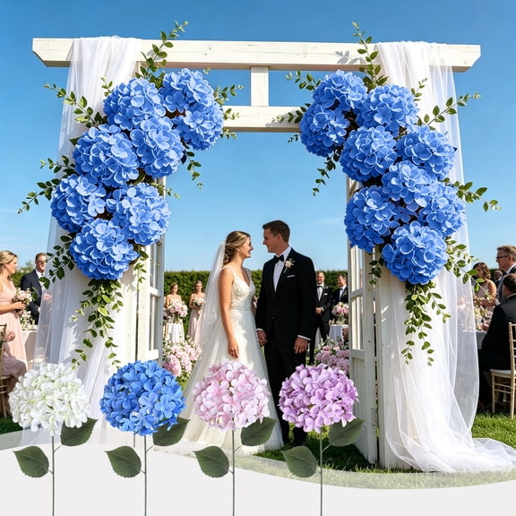 Vibrant Real Touch Artificial Hydrangea Flowers, Lifelike Faux Hydrangea Blooms Stems, DIY Floral Supplies for Home Decor, Wedding Arch, Bridal Bouquet, Party Arrangement & Craft Projects, Blue