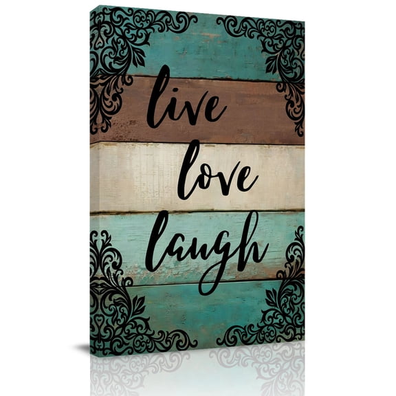 Canvas Wall Art, Vintage Boho Framed Canvas Prints for Hallway Living Room, Farmhouse Retro Teal Brown Wooden Grain Gallery Wrapped Wall Decor for Home Office, Gifts, 20"x30" Ship Next Day
