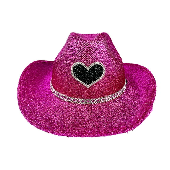 Fgnfyis Sparkly Sequin Cowboy Hat with Suede String Trim Elegant Wide Brim Western Design for Parties and All Season Wear Hot Pink One Size