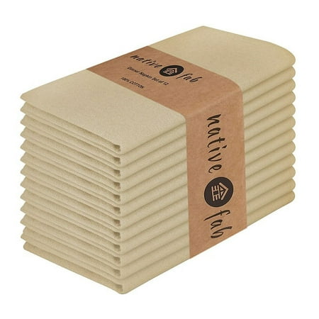 

Native Fab Table Dinner Napkin Set of 12 Soft Cotton Reusable Fabric Cloth Napkins 17x17 inches - Beige Natural