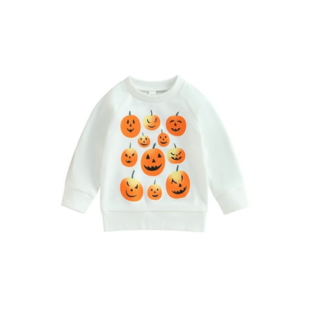 

Lamuusaa Baby Halloween Sweatshirts Long Sleeve Round Neck Pumpkin Print Pullovers Newborn Clothes