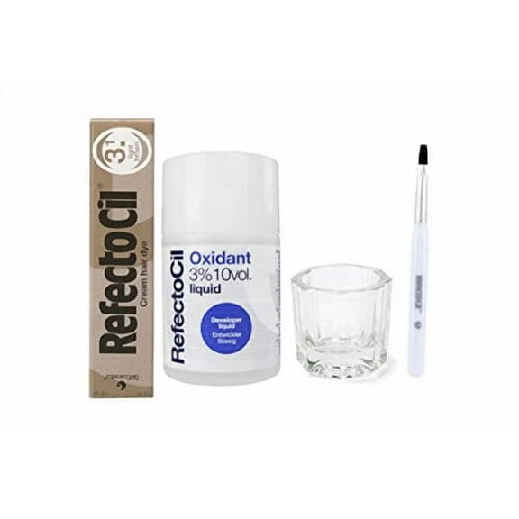 REFECTOCIL COLOR KIT- Light Brown Cream Hair Dye + Liquid Oxidant 3% 1.7oz + Mixing Brush + Mixing Dish