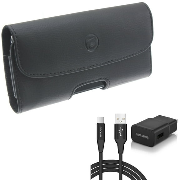 Case Belt Clip & Fast Home Charger for Samsung Galaxy S24 - Leather Holster Cover Pouch, Type-C 6ft USB Cable Quick Power for Galaxy S24