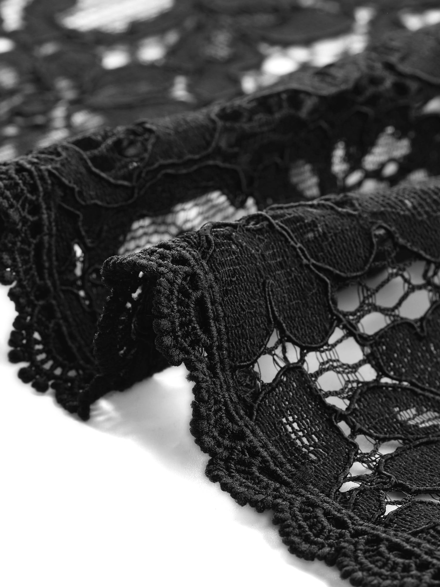 DARING DIVA Lace 3/4 Sleeve Crochet Open Front Long Cardigans S Black