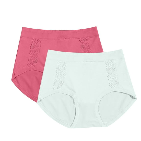 Nfurl 2 Pack Cotton Briefs Underwear for Women High Waist Solid Color Stretch Panties Soft Heavy Flow Leakproof Ladies Period Panties Multicolor Free Size