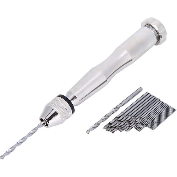 Taladro manual, mini taladro de mano con 25 brocas micro helicoidales de 0,5 a 3,0 mm, regalo de aleación