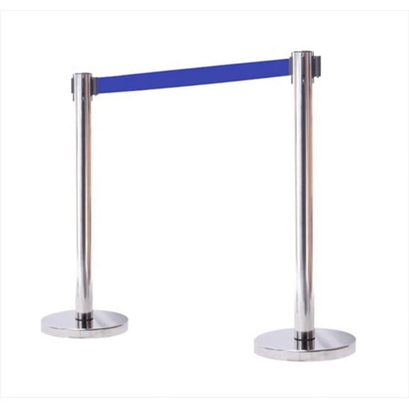 VIP Crowd Control 1111-10 14 in. Flat Base Mirror Post & Cover Retractable Belt Stanchion - 10 ft. Dark Blue Belt