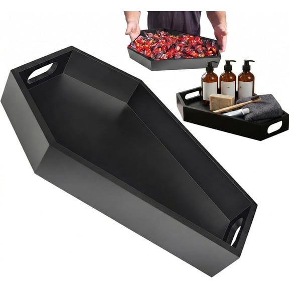 9.6'' Coffin Charcuterie Boards Tray for Gothic Bedroom Kitchen Bathroom Decor - Sturdy Solid Wooden Spooky Halloween Tray for Halloween Party Decorations (Black)