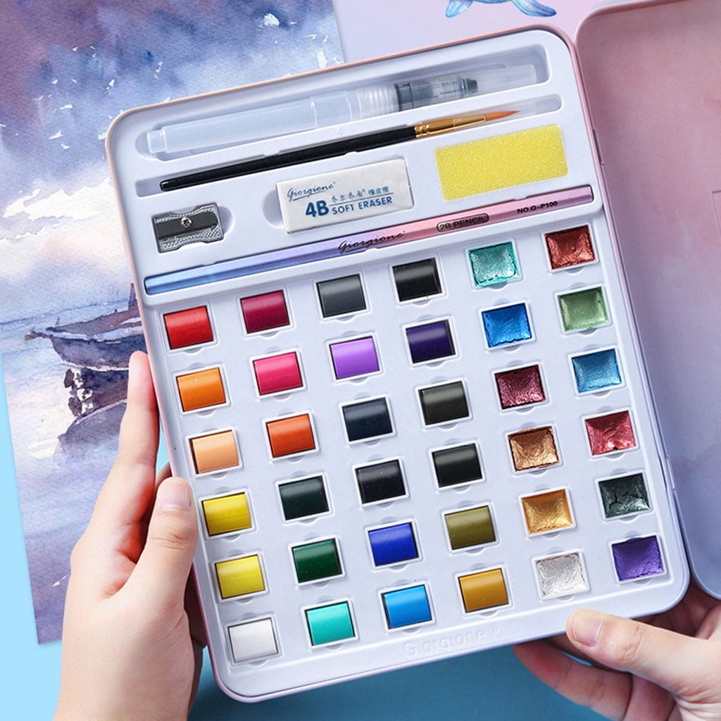 36/48 Colors Solid Watercolor Paint Set Art Pigments Painting Drawing Brush Kit