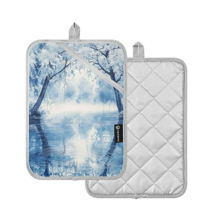 

2 Pcs Pot Holders Sets Oven Mitts Square Potholders Oven Hot Pads Heat Resistant for Kitchen Cooking Baking 7 x9.8 Snow Covered Trees