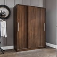thumbnail image 3 of Polifurniture Denmark 71 in. Modern Bedroom Armoire with 3 Sliding Doors, 2 Drawers, Shelves & Hanging Rod, Walnut, 3 of 12