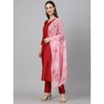thumbnail image 5 of Janasya Indian Women's Maroon Crepe Silk Solid Kurta with Pant and Dupatta, 5 of 9