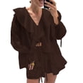 thumbnail image 3 of Women 2 Piece Outfits V Neck Ruffle Tie Front Blouse Tops Lounge Sets Brown M, 3 of 7
